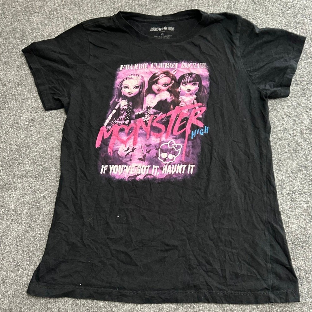 Monster High T-Shirt Womens Size XL Black Graphic Frankie Clawdeen Draculaura